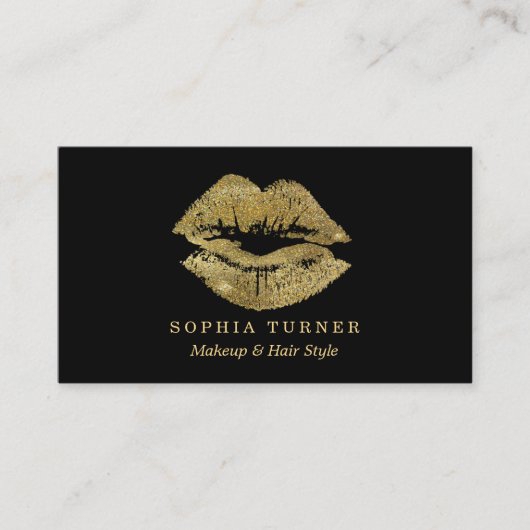金ゴールドグリッターリップメイクアップアーティスト 名刺 (正面)