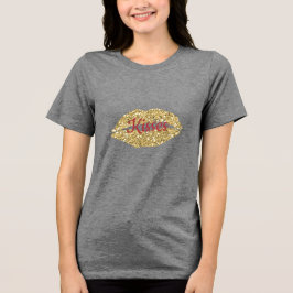 金ゴールドグリッターリップ気のあるそぶりをしたキス トライブレンドTシャツ