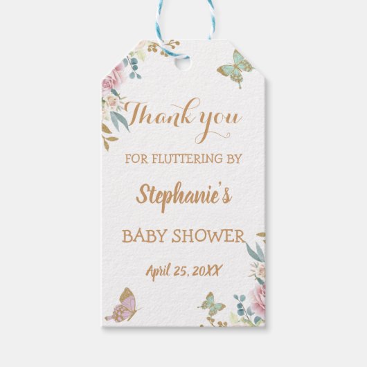 金ゴールドグリッターリトルバタフライバラベビーシャワー ギフトタグ (正面)