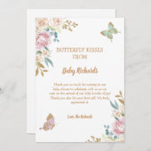 金ゴールドグリッターリトルバタフライバラベビーシャワー サンキューカード (正面/裏面)