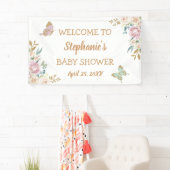 金ゴールドグリッターリトルバタフライベビーシャワー背景 横断幕 (インサイチュ)