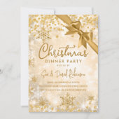 金ゴールドグリッターリボンクリスマスウィンターホリデー 招待状 (正面)