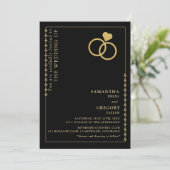 金ゴールドグリッターリングや輪ミニマ結婚リスト 招待状 (スタンド正面)