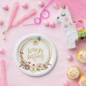 金ゴールドグリッターリース（マグノリアとベリー） ペーパープレート (パーティー)