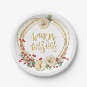 金ゴールドグリッターリース(マグノリアとベリー) ペーパープレート (正面)