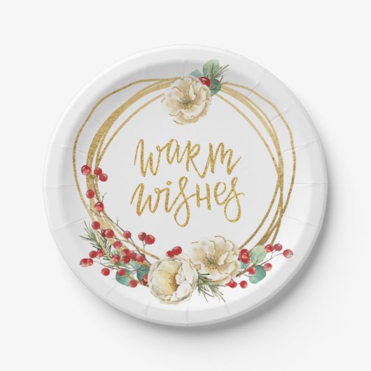 金ゴールドグリッターリース（マグノリアとベリー） ペーパープレート (正面)