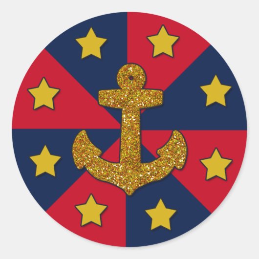 金ゴールドグリッタールックいかり、ラウンドシール、光沢 ラウンドシール (正面)