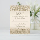 金ゴールドグリッタールックウェディングRSVPカード 出欠カード (スタンド正面)
