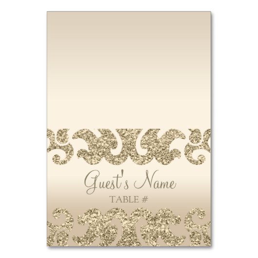 金ゴールドグリッタールックカスタムウェディングエスコートカード テーブルナンバー (正面)