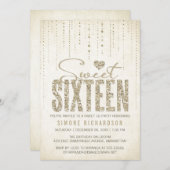 金ゴールドグリッタールックスウィート16 （16個）パーティー 招待状 (正面/裏面)