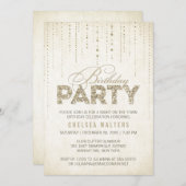 金ゴールドグリッタールックバースデーパーティー 招待状 (正面/裏面)