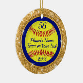 金ゴールドグリッタールックパーソナライズされたソフトボールオーナメント セラミックオーナメント (右)