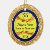 金ゴールドグリッタールックパーソナライズされたソフトボールオーナメント セラミックオーナメント (左)