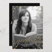 金ゴールドグリッタールックフォト卒業招待状 招待状 (正面/裏面)