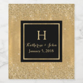 金ゴールドグリッタールックモノグラムのス結婚ワインラベル ワインラベル (シングルラベル)