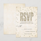 金ゴールドグリッタールック紙吹雪ドット結婚のRSVPカード 出欠カード (正面/裏面)