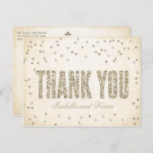 金ゴールドグリッタールック紙吹雪結婚ドットズサンキュー ポストカード (正面/裏面)