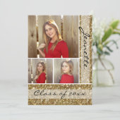 金ゴールドグリッタールック3 3写真卒業 招待状 (スタンド正面)