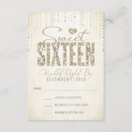 金ゴールドグリッタールックSweet sixteenRSVPカード 出欠カード