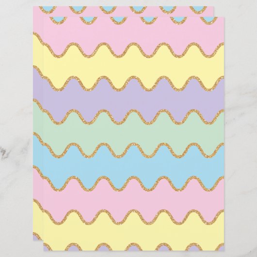 金ゴールドグリッターレインボーウェーブパターンスクラップブック紙 (正面/裏面)