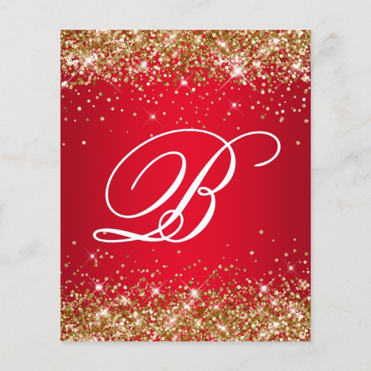 金ゴールドグリッターレッドグラデーション50番目の誕生日招待状 チラシ (裏面)