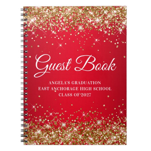 金ゴールドグリッターレッドグラムグラディエント卒業ゲスト ノートブック (正面)