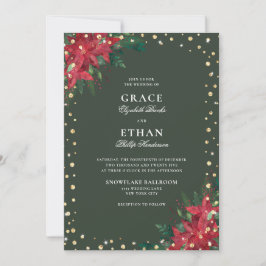 金ゴールドグリッターレッドグリーン花模様結婚ズ 招待状