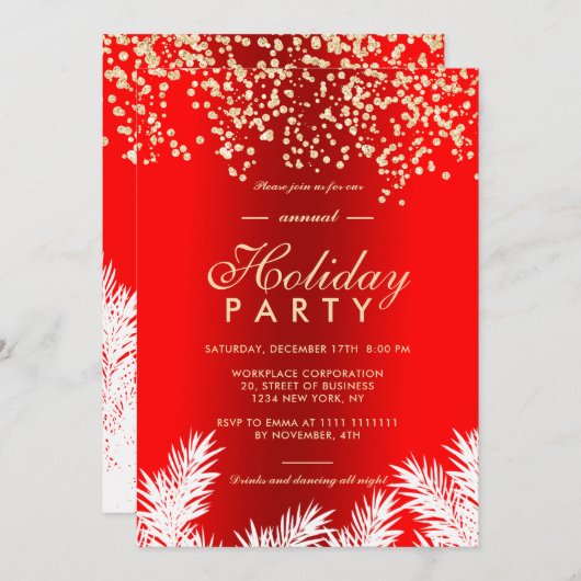 金ゴールドグリッターレッドパインズ冬企業の休み 招待状 (正面/裏面)