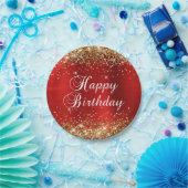 金ゴールドグリッターレッドフォイルハッピーバースデー ペーパープレート (パーティー)