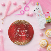 金ゴールドグリッターレッドフォイルハッピーバースデー ペーパープレート (パーティー)