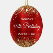 金ゴールドグリッターレッドフォイル50誕生日 セラミックオーナメント (右)