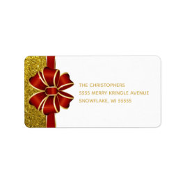 金ゴールドグリッターレッドボウホリデーアドレス ラベル