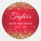 金ゴールドグリッターレッド50誕生日 ラウンドシール (正面)