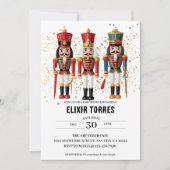 金ゴールドグリッターレッド&ブルーナツクラッカーベビーシャワー 招待状 (正面)