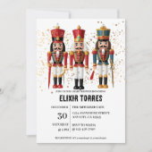 金ゴールドグリッターレッド&ブルーナツクラッカーベビーシャワー 招待状 (正面)