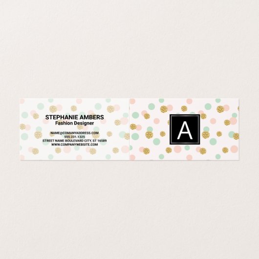 金ゴールドグリッターレトロ水玉模様パターン 名刺 (外部フラット)