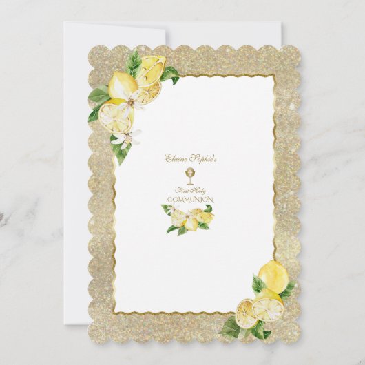 金ゴールドグリッターレモンフルーツフラワーファースト 招待状 (裏面)