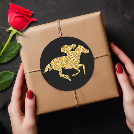 金ゴールドグリッターレースホースオンブラックダービーパーティー ラウンドシール