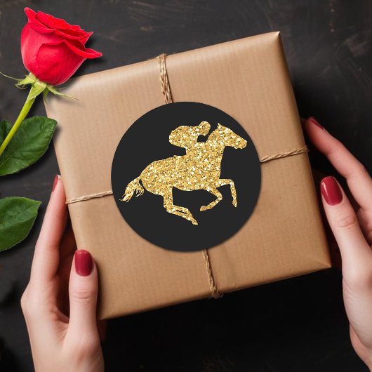 金ゴールドグリッターレースホースオンブラックダービーパーティー ラウンドシール