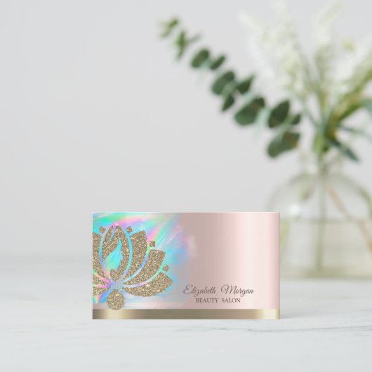 金ゴールドグリッターロータスホログラフィックインクバラ金ゴールド 名刺 (スタンド正面)