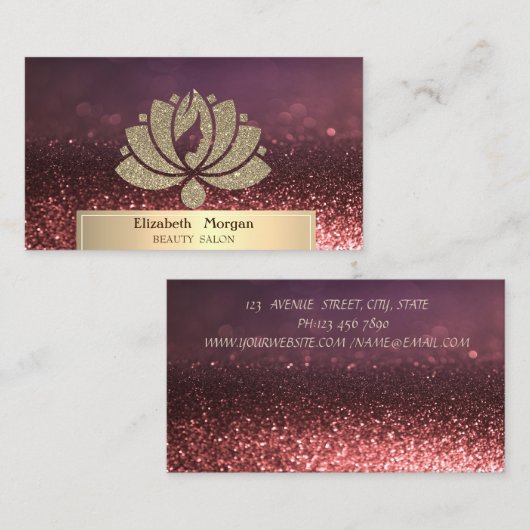 金ゴールドグリッターロータス《写真》ぼけ味美しいサロン 名刺 (正面/裏面)