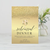 金ゴールドグリッターワイングラス花リハーサルディナー 招待状 (スタンド正面)