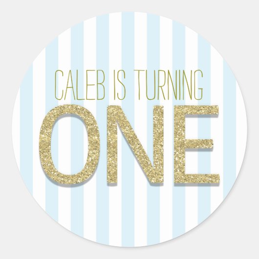 金ゴールドグリッターワンバースデーパーティー好意ステッカー ラウンドシール (正面)