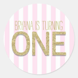 金ゴールドグリッターワンバースデーパーティー好意ステッカー ラウンドシール