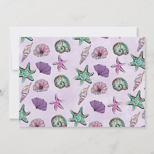 金ゴールドグリッターワンパープルマーメイドの写真第1誕生日 招待状 (裏面)