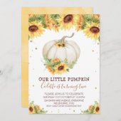 金ゴールドグリッターワンヒマワリアパンプキン誕生日インビタ 招待状 (正面/裏面)