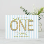 金ゴールドグリッターワンブルーストライプパーティの招待状第1 招待状 (スタンド正面)