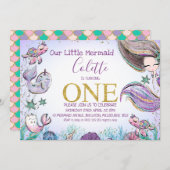 金ゴールドグリッターワンマーメイド1歳の招待状 招待状 (正面/裏面)