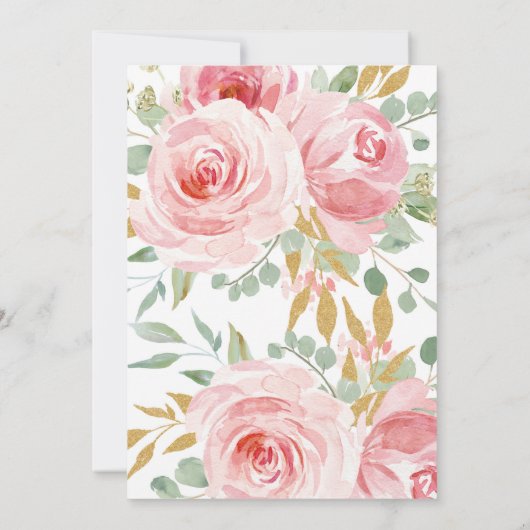 金ゴールドグリッターワン赤面ピンクフローラ最初の誕生日 招待状 (裏面)