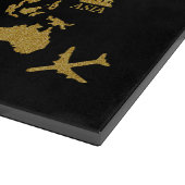 金ゴールドグリッターワールドマップオンブラックアドベンチャーエレガント カッティングボード (角)